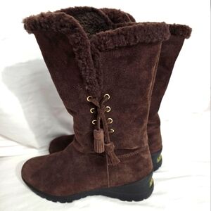 Lauren Ralph Lauren Tadina Brown Suede Nubuck Lamb Fur Shearling Boots s…